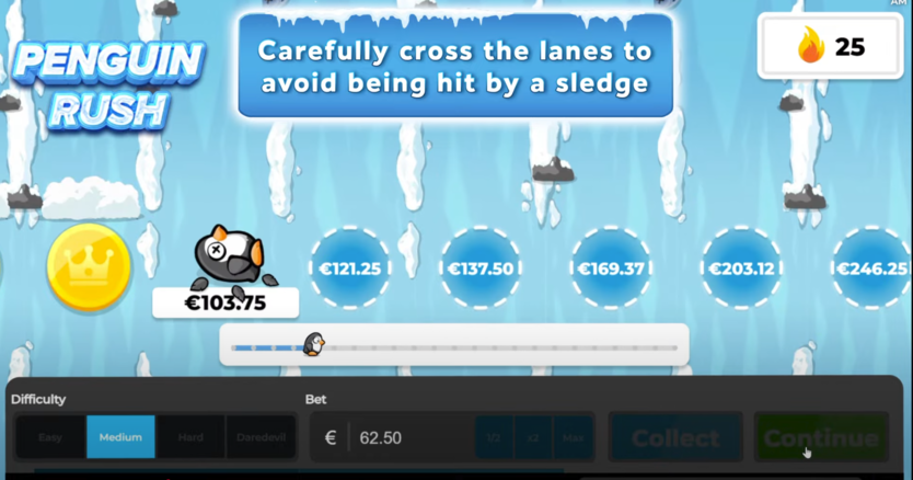 Penguin Rush क्रैश स्क्रीन - गेम ओवर